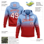 Custom Stitched Light Blue White-Red Fade Fashion Sports Pullover Sweatshirt Hoodie
