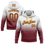 Custom Stitched White Burgundy-Gold Fade Fashion Sports Pullover Sweatshirt Hoodie