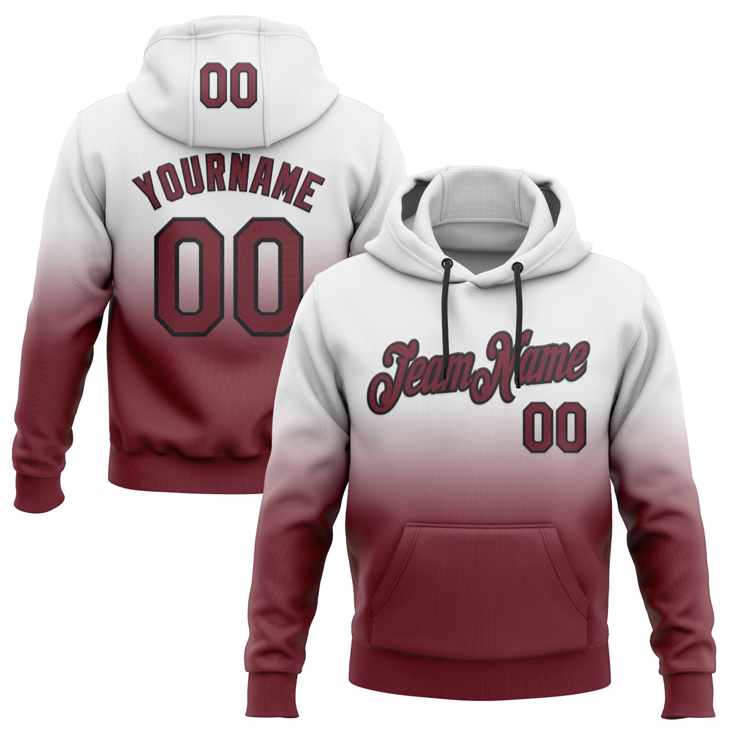 Custom Stitched White Burgundy-Black Fade Fashion Sports Pullover Sweatshirt Hoodie