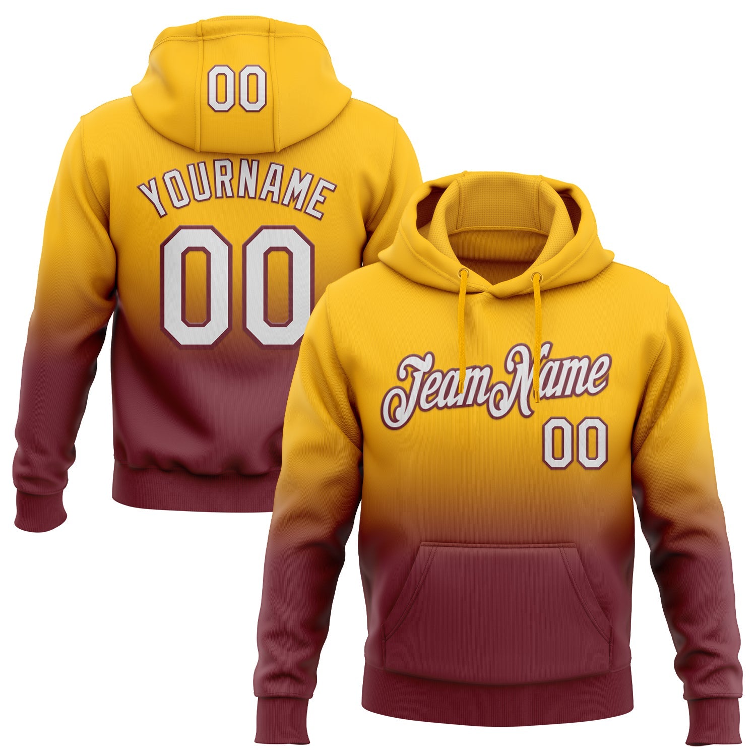 Custom Stitched Gold White-Burgundy Fade Fashion Sports Pullover Sweatshirt Hoodie