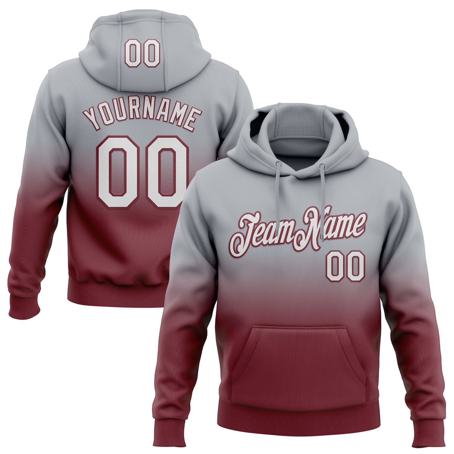 Custom Stitched Gray White-Burgundy Fade Fashion Sports Pullover Sweatshirt Hoodie