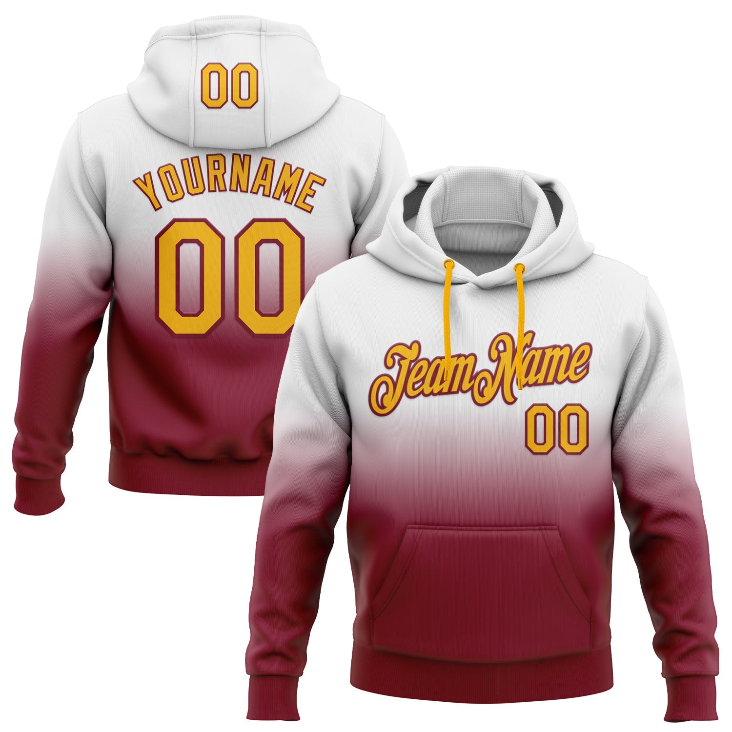 Custom Stitched White Gold-Crimson Fade Fashion Sports Pullover Sweatshirt Hoodie