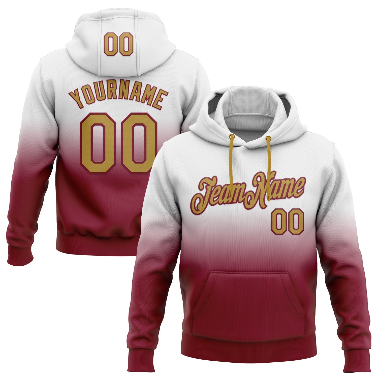 Custom Stitched White Old Gold-Crimson Fade Fashion Sports Pullover Sweatshirt Hoodie