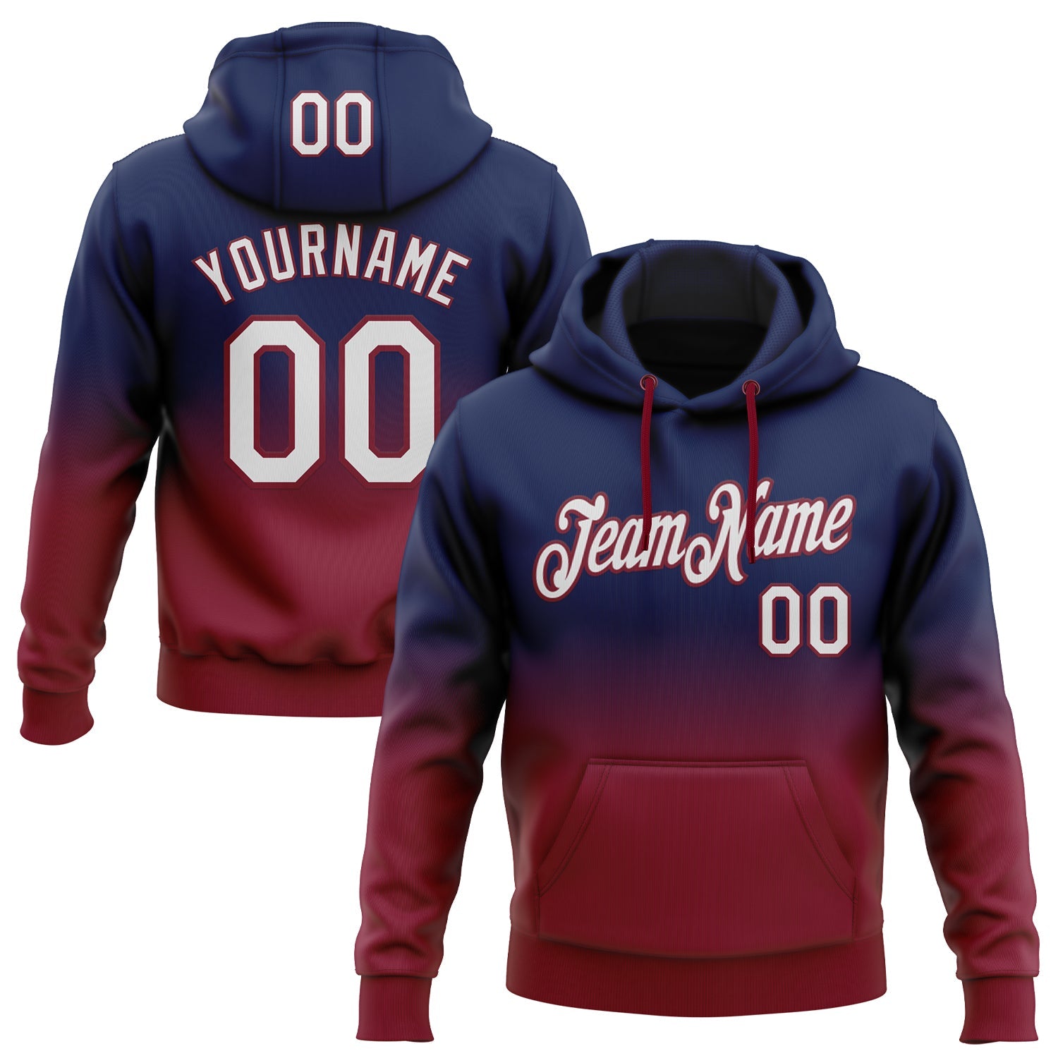 Custom Stitched Navy White-Crimson Fade Fashion Sports Pullover Sweatshirt Hoodie