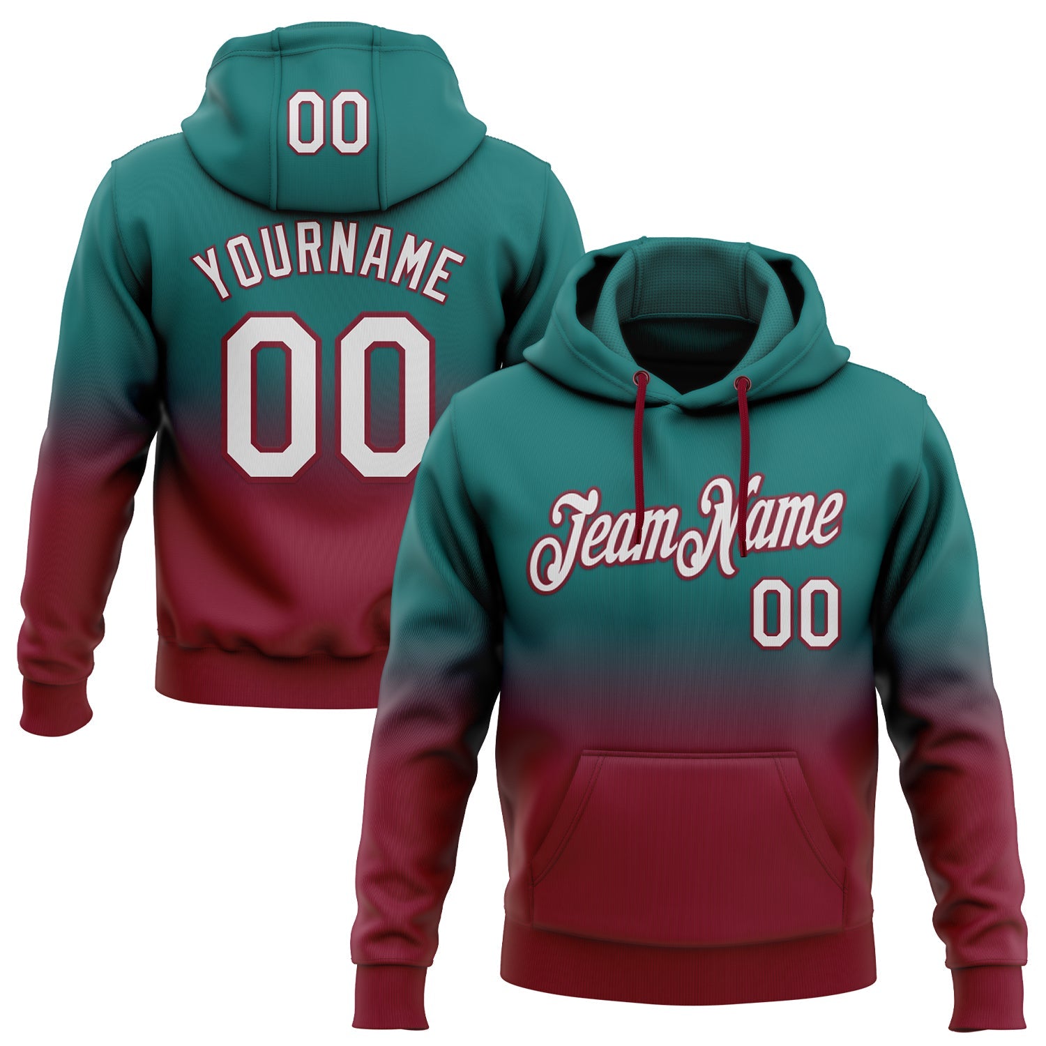 Custom Stitched Teal White-Crimson Fade Fashion Sports Pullover Sweatshirt Hoodie