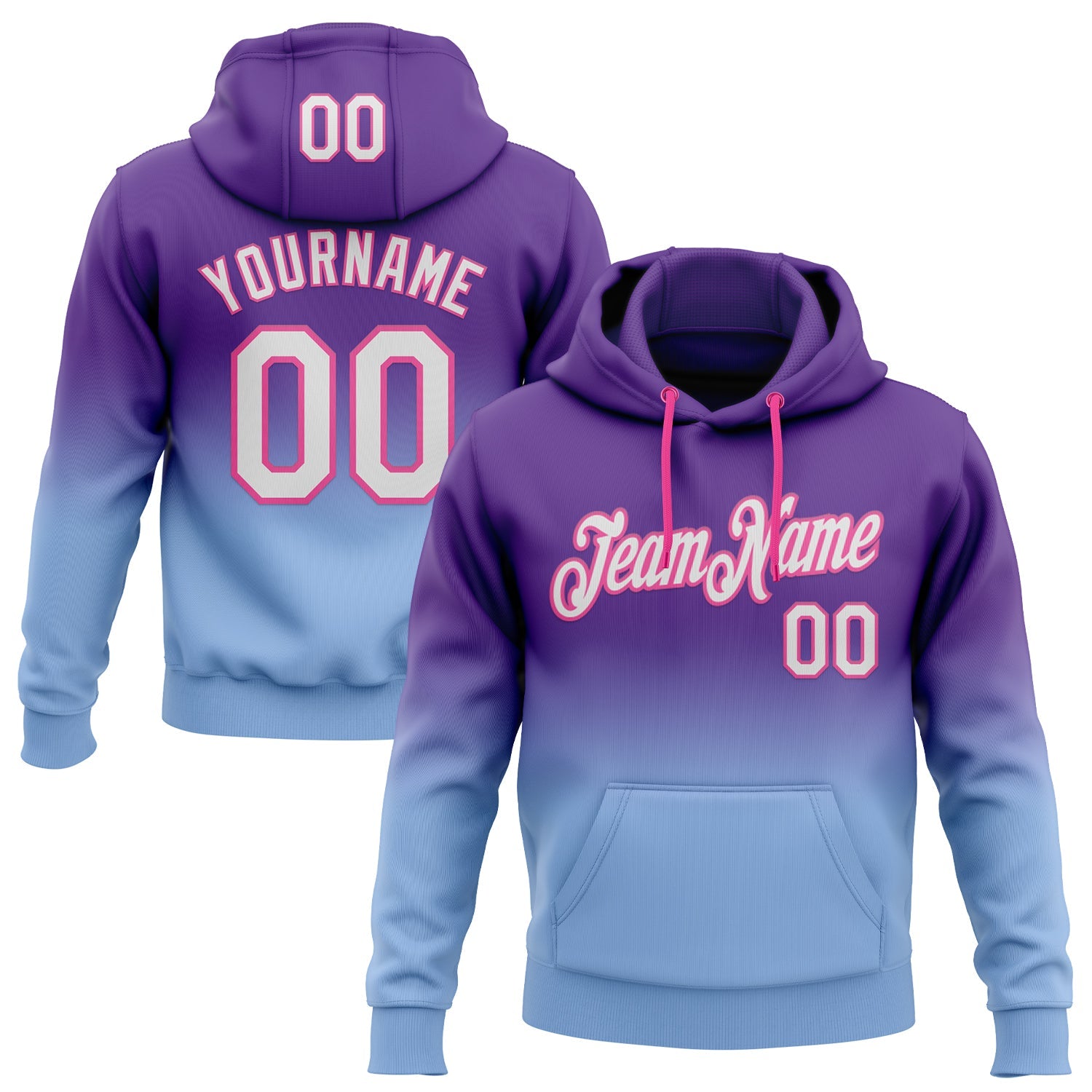 Custom Stitched Purple White Light Blue-Pink Fade Fashion Sports Pullover Sweatshirt Hoodie