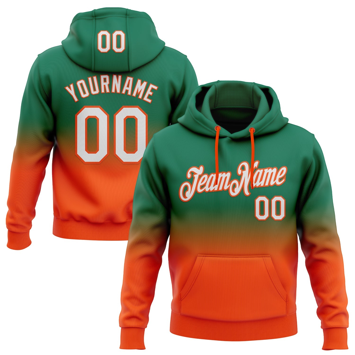 Custom Stitched Kelly Green White-Orange Fade Fashion Sports Pullover Sweatshirt Hoodie