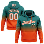 Custom Stitched Teal White-Orange Fade Fashion Sports Pullover Sweatshirt Hoodie