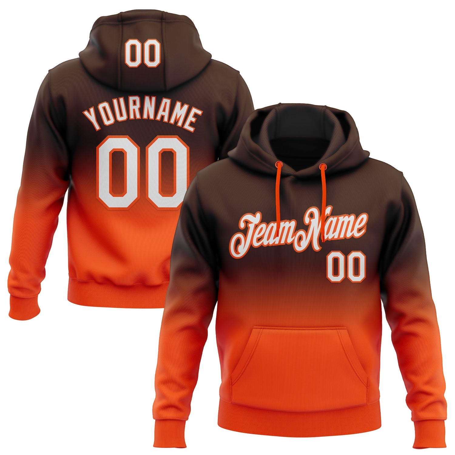 Custom Stitched Brown White-Orange Fade Fashion Sports Pullover Sweatshirt Hoodie