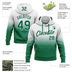 Custom Stitched White Kelly Green Fade Fashion Sports Pullover Sweatshirt Hoodie