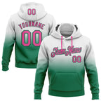 Custom Stitched White Pink-Kelly Green Fade Fashion Sports Pullover Sweatshirt Hoodie