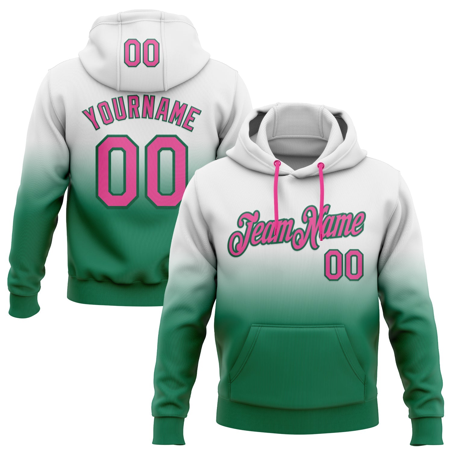 Custom Stitched White Pink-Kelly Green Fade Fashion Sports Pullover Sweatshirt Hoodie