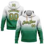Custom Stitched White Old Gold-Kelly Green Fade Fashion Sports Pullover Sweatshirt Hoodie