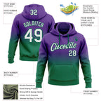 Custom Stitched Purple White-Kelly Green Fade Fashion Sports Pullover Sweatshirt Hoodie