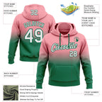 Custom Stitched Medium Pink White-Kelly Green Fade Fashion Sports Pullover Sweatshirt Hoodie