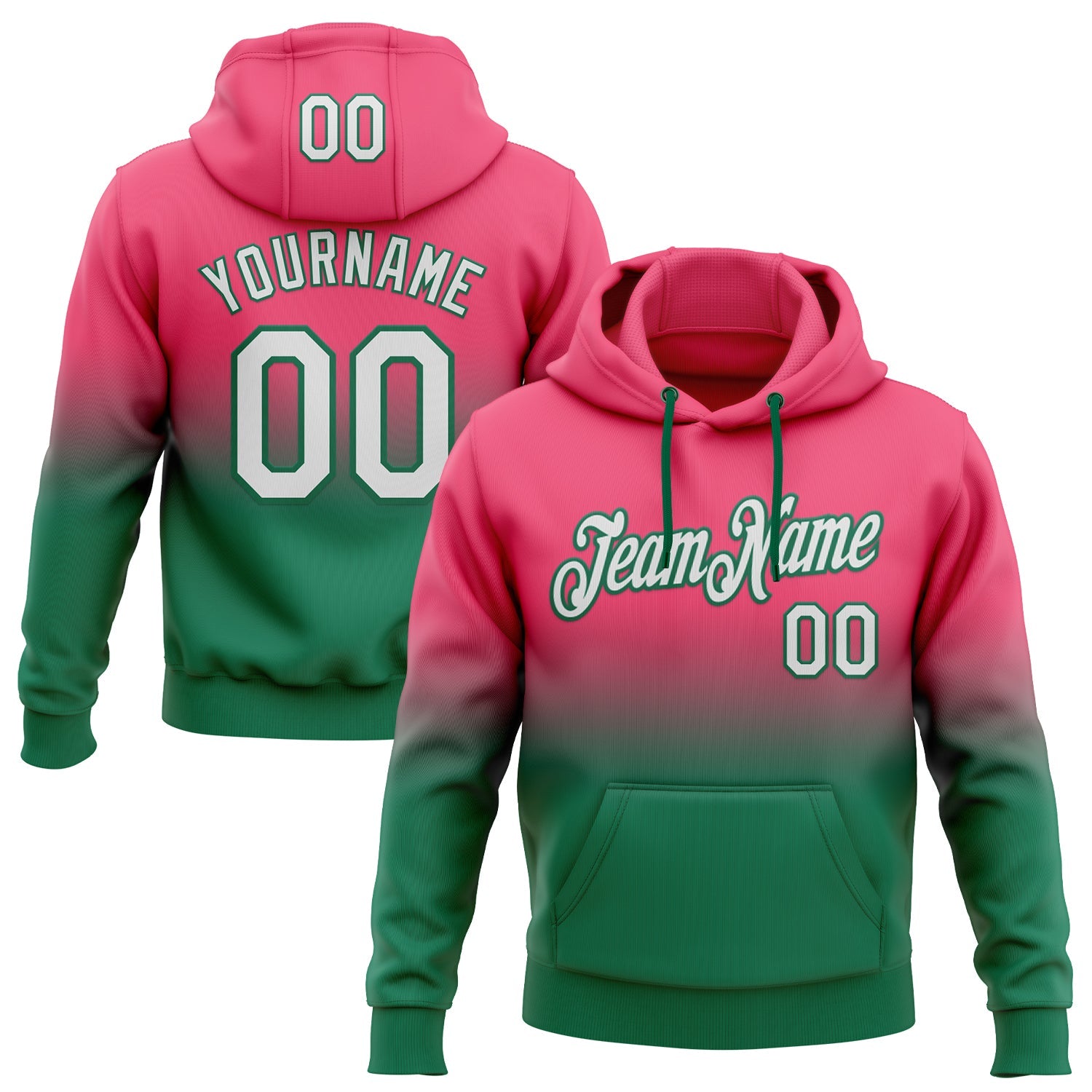 Custom Stitched Neon Pink White-Kelly Green Fade Fashion Sports Pullover Sweatshirt Hoodie