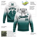 Custom Stitched White Midnight Green-Black Fade Fashion Sports Pullover Sweatshirt Hoodie