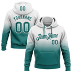 Custom Stitched White Teal Fade Fashion Sports Pullover Sweatshirt Hoodie