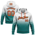 Custom Stitched White Orange-Teal Fade Fashion Sports Pullover Sweatshirt Hoodie