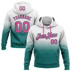 Custom Stitched White Pink-Teal Fade Fashion Sports Pullover Sweatshirt Hoodie