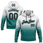 Custom Stitched White Black-Teal Fade Fashion Sports Pullover Sweatshirt Hoodie