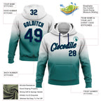 Custom Stitched White Navy-Teal Fade Fashion Sports Pullover Sweatshirt Hoodie