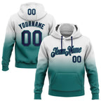 Custom Stitched White Navy-Teal Fade Fashion Sports Pullover Sweatshirt Hoodie