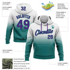 Custom Stitched White Purple-Teal Fade Fashion Sports Pullover Sweatshirt Hoodie