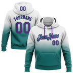Custom Stitched White Purple-Teal Fade Fashion Sports Pullover Sweatshirt Hoodie