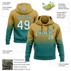 Custom Stitched Old Gold White-Teal Fade Fashion Sports Pullover Sweatshirt Hoodie
