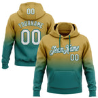 Custom Stitched Old Gold White-Teal Fade Fashion Sports Pullover Sweatshirt Hoodie