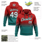 Custom Stitched Red White-Teal Fade Fashion Sports Pullover Sweatshirt Hoodie