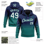 Custom Stitched Navy White-Teal Fade Fashion Sports Pullover Sweatshirt Hoodie
