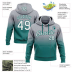 Custom Stitched Gray White-Teal Fade Fashion Sports Pullover Sweatshirt Hoodie
