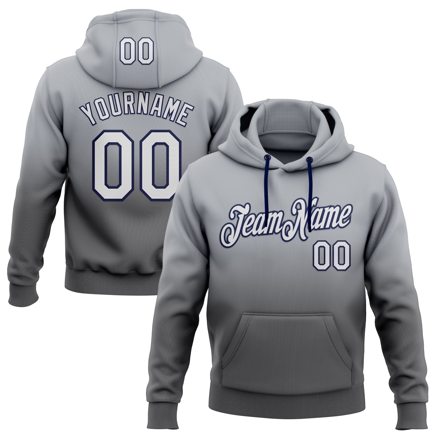 Custom Stitched Gray White Steel Gray-Navy Fade Fashion Sports Pullover Sweatshirt Hoodie