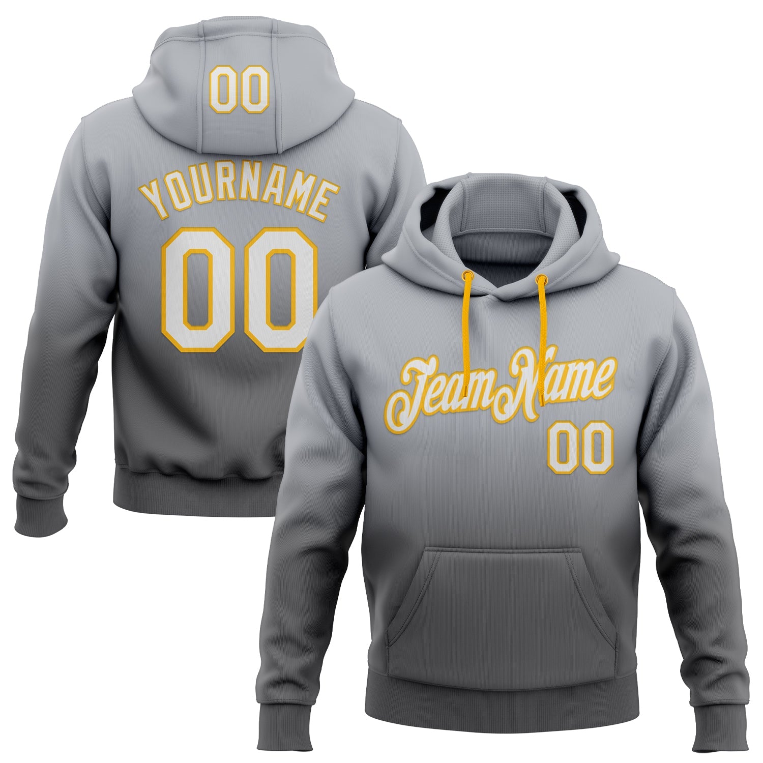 Custom Stitched Gray White Steel Gray-Gold Fade Fashion Sports Pullover Sweatshirt Hoodie