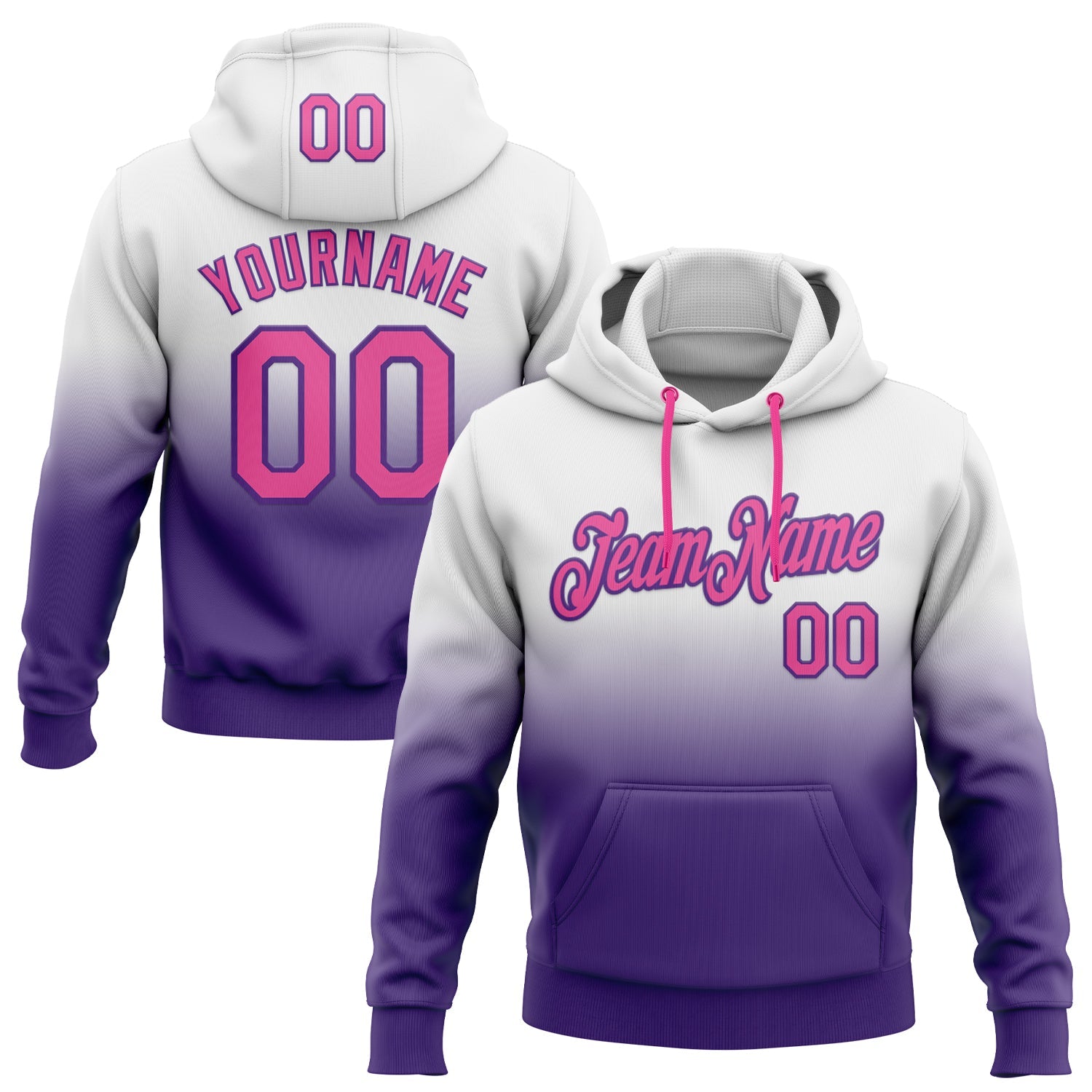 Custom Stitched White Pink-Purple Fade Fashion Sports Pullover Sweatshirt Hoodie