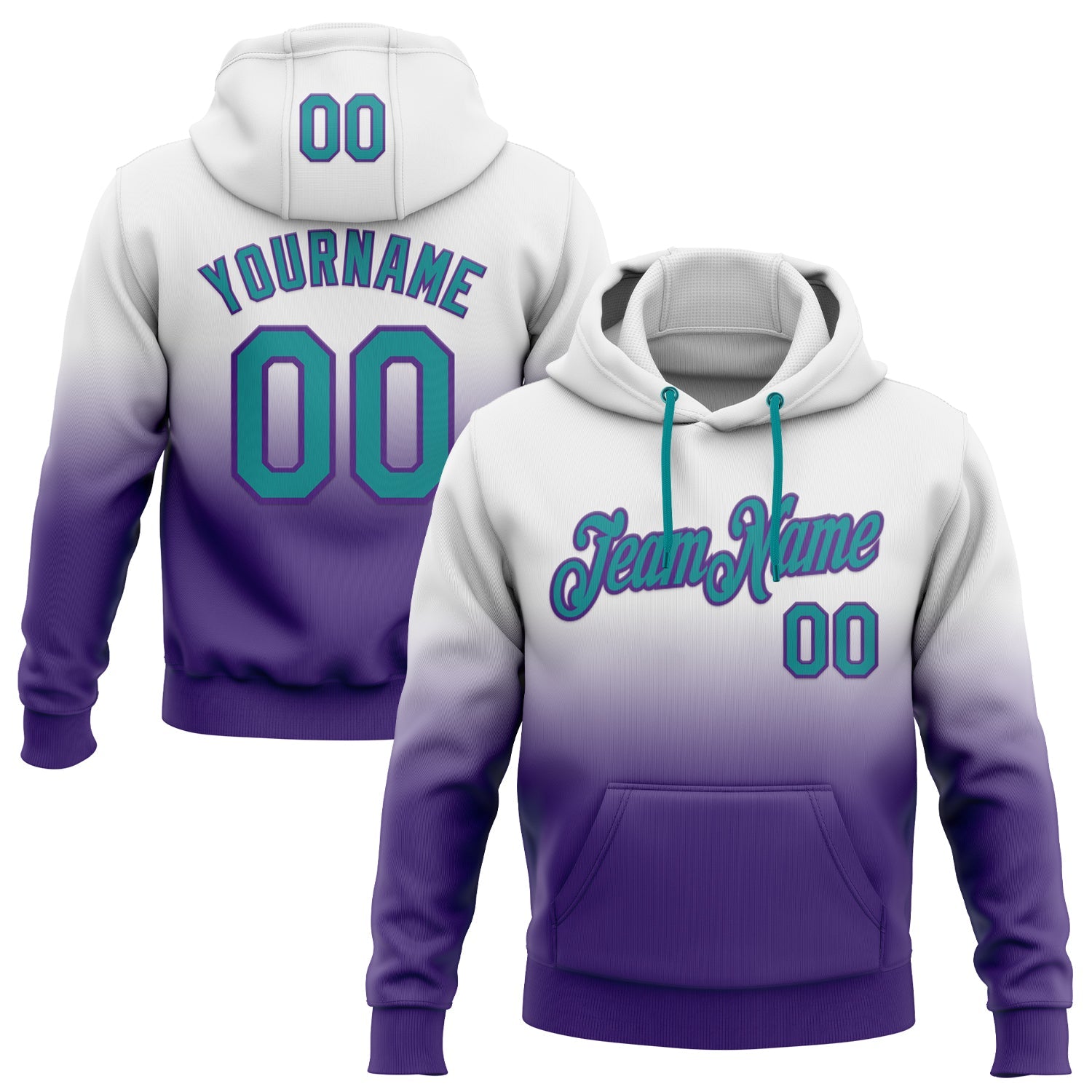 Custom Stitched White Teal-Purple Fade Fashion Sports Pullover Sweatshirt Hoodie