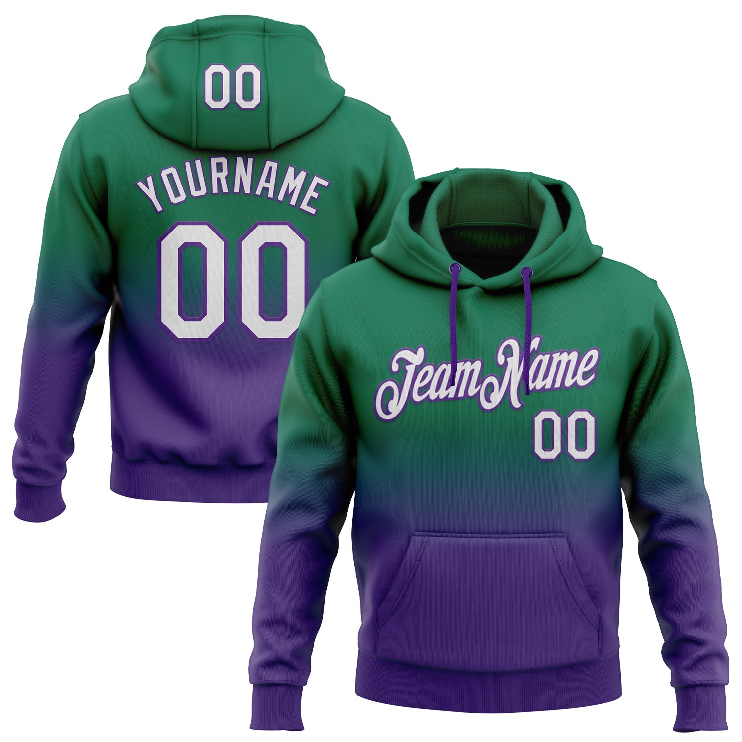 Custom Stitched Kelly Green White-Purple Fade Fashion Sports Pullover Sweatshirt Hoodie
