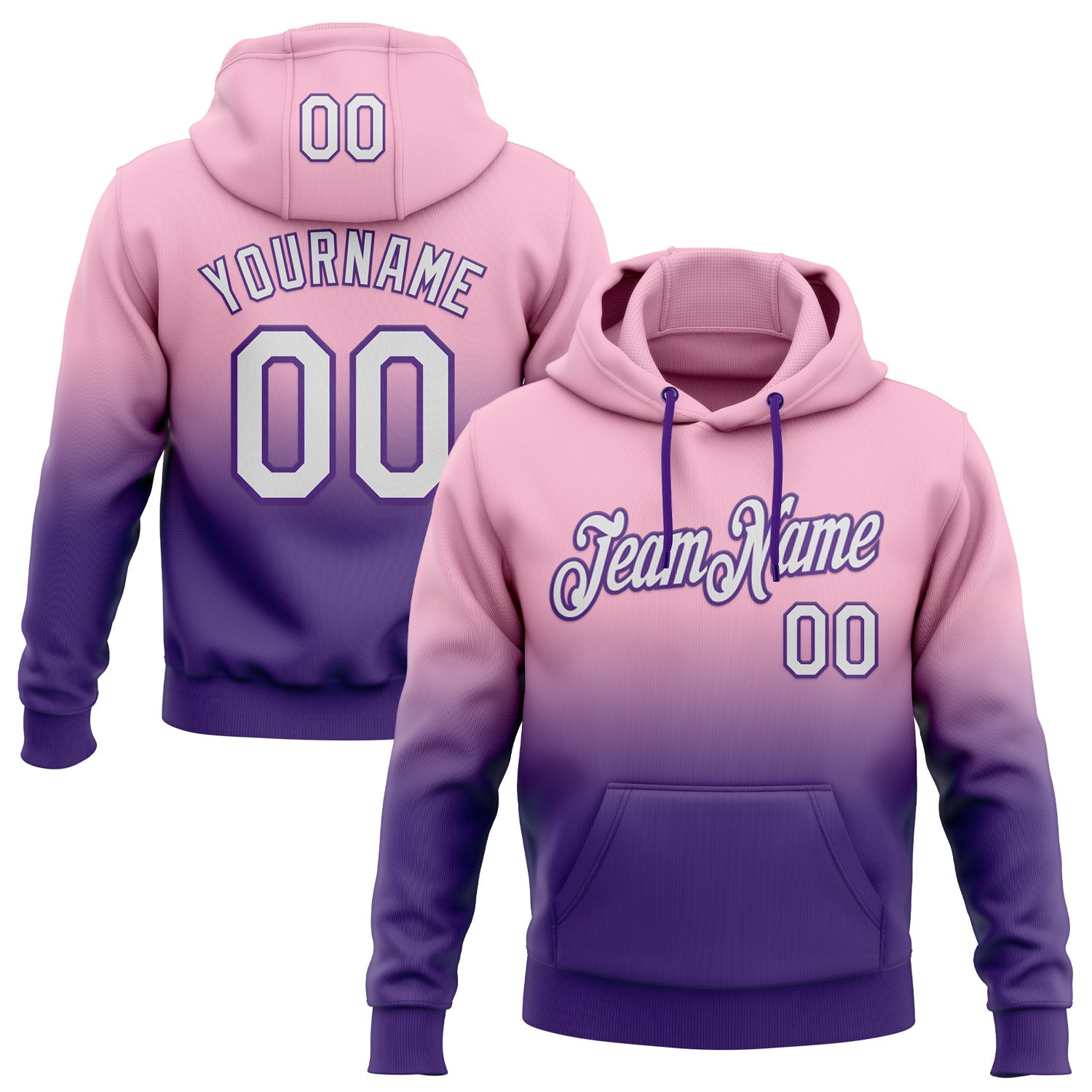 Custom Stitched Light Pink White-Purple Fade Fashion Sports Pullover Sweatshirt Hoodie