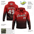 Custom Stitched Red White-Brown Fade Fashion Sports Pullover Sweatshirt Hoodie