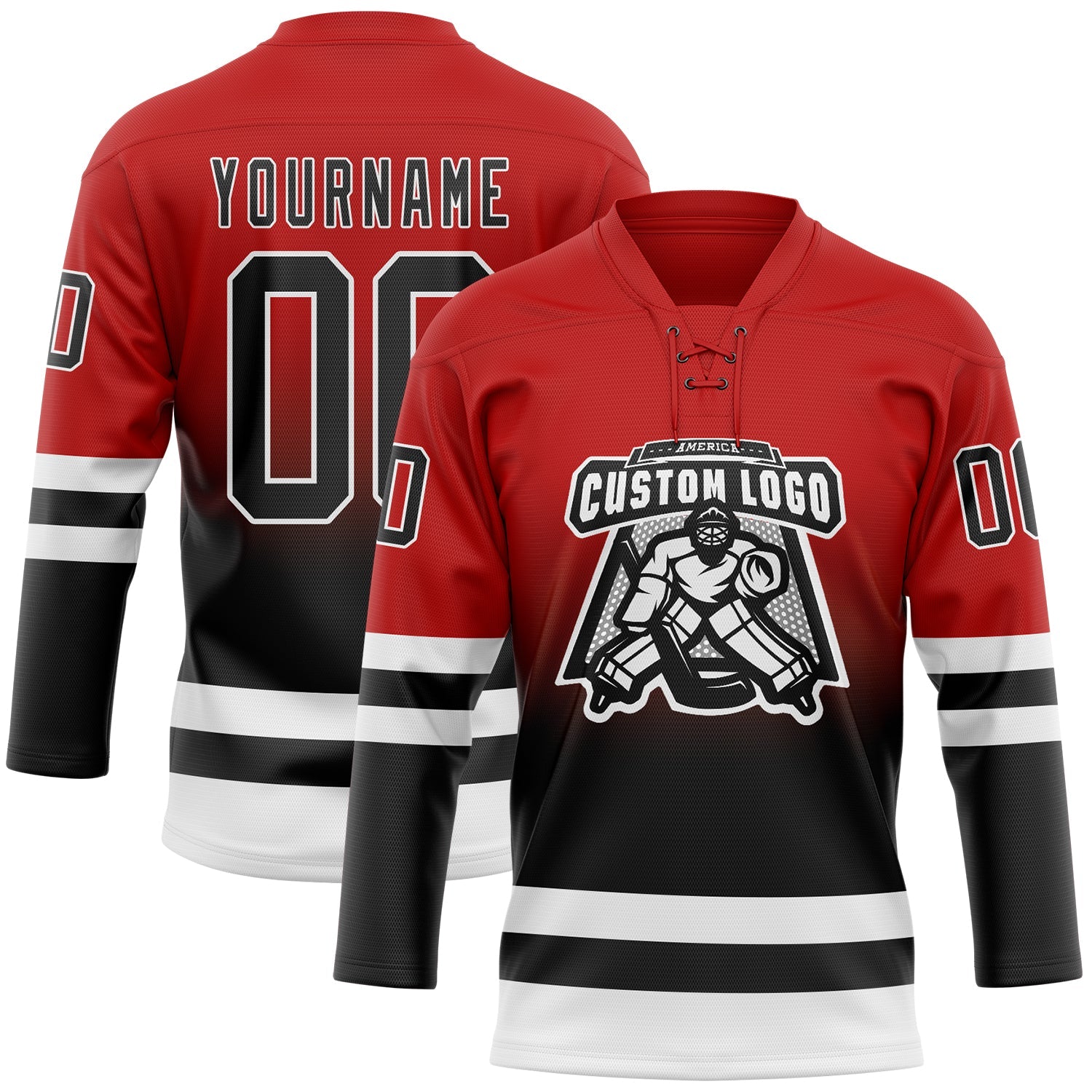 Custom Red Black-White Fade Fashion Hockey Lace Neck Jersey