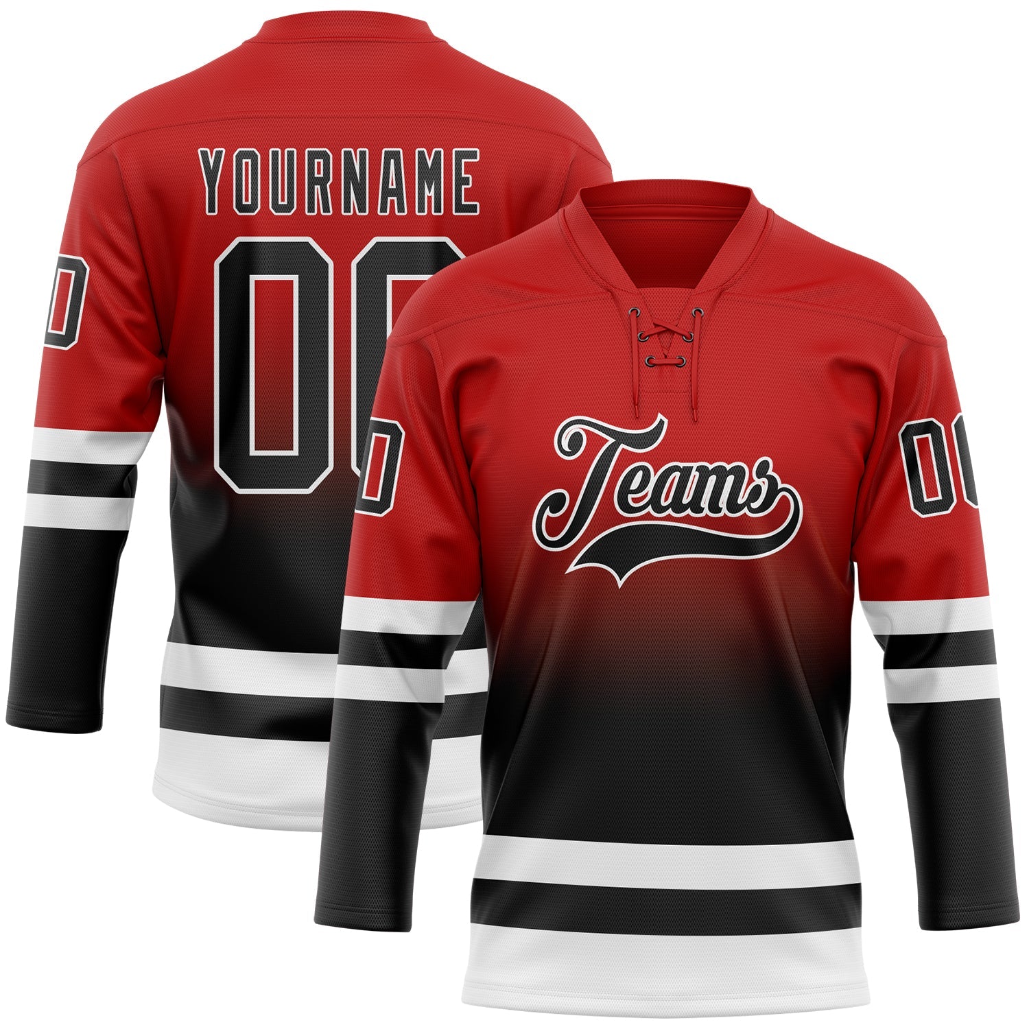 Custom Red Black-White Fade Fashion Hockey Lace Neck Jersey