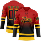 Custom Red Black-Yellow Fade Fashion Hockey Lace Neck Jersey
