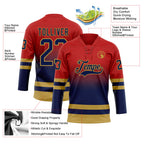 Custom Red Navy-Old Gold Fade Fashion Hockey Lace Neck Jersey
