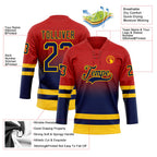 Custom Red Navy-Yellow Fade Fashion Hockey Lace Neck Jersey