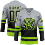 Custom Gray Black-Neon Green Fade Fashion Hockey Lace Neck Jersey