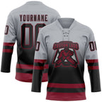 Custom Gray Black-Crimson Fade Fashion Hockey Lace Neck Jersey