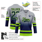 Custom Gray Navy-Neon Green Fade Fashion Hockey Lace Neck Jersey