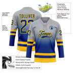 Custom Gray Royal-Yellow Fade Fashion Hockey Lace Neck Jersey